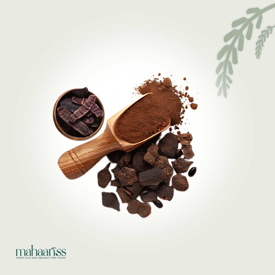 Cocoa products including cocoa powder, chocolate pieces, and a wooden scoop on a light background with 'mahaaaris' branding.