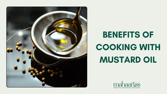 This is a blog banner image of that is about the benefits of cooking with mustard oil