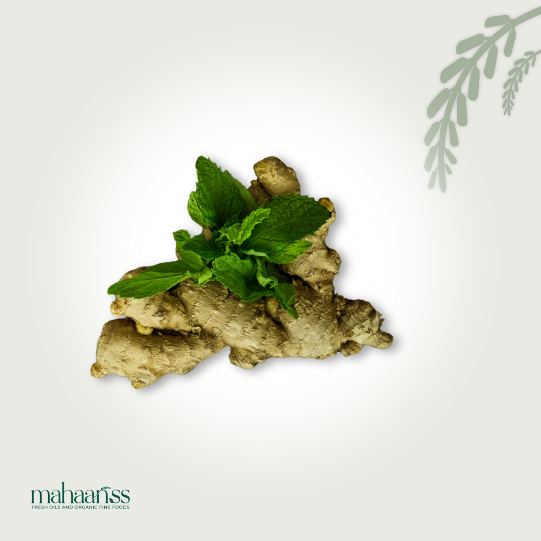 Natural wild turmeric root with fresh green leaves on a light background