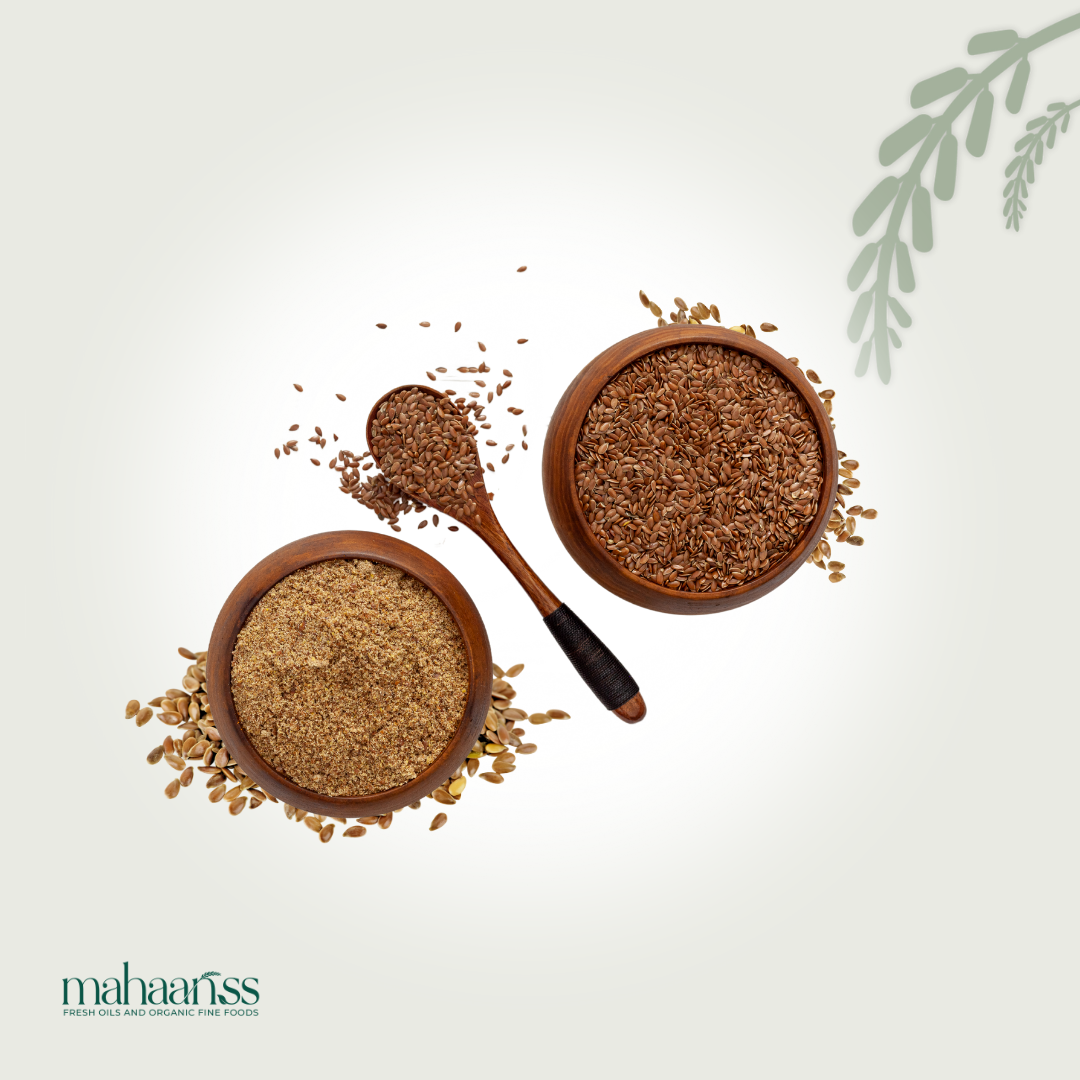 Two wooden bowls filled with a brown powder, surrounded by scattered powder and a wooden spoon, on a light background with 'mahaaaris' branding.