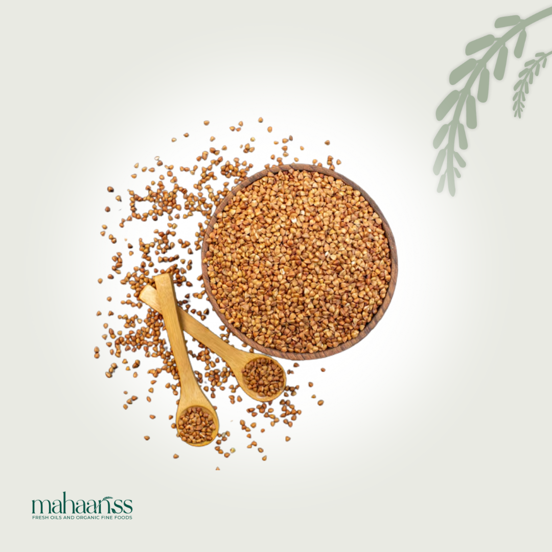 Wooden bowl filled with seeds on a light background with 'maharajas' branding.
